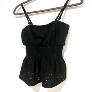 Womens XS Black Crop Top by Eyeshadow Smocked Eyelet with Removable Straps